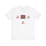  White crew neck t-shirt with a graphic design in middle surrouded by 3 stars with California State flag embedded.